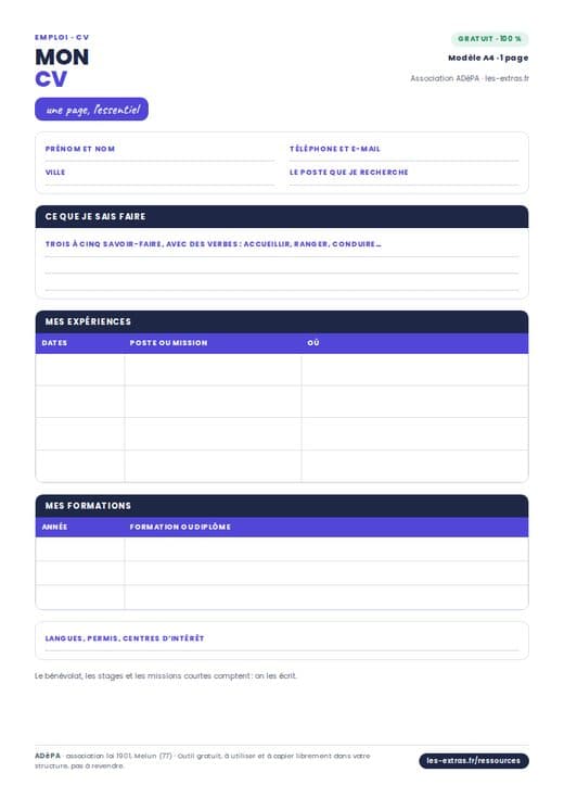 Aperçu : Modèle de CV simple, en une page
