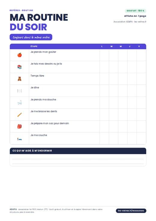 Aperçu : Routine du soir à cocher