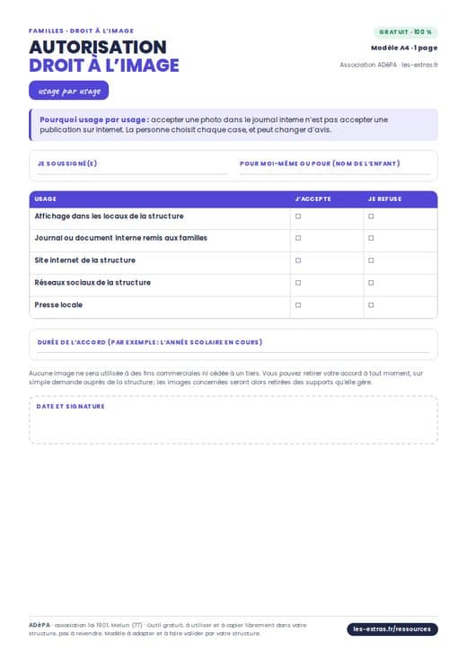 Aperçu : Modèle : autorisation de droit à l’image