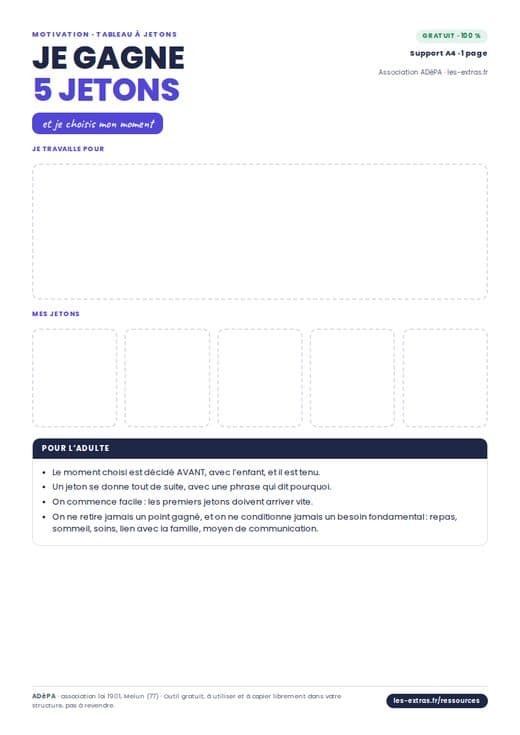 Aperçu : Tableau à jetons : 5 cases